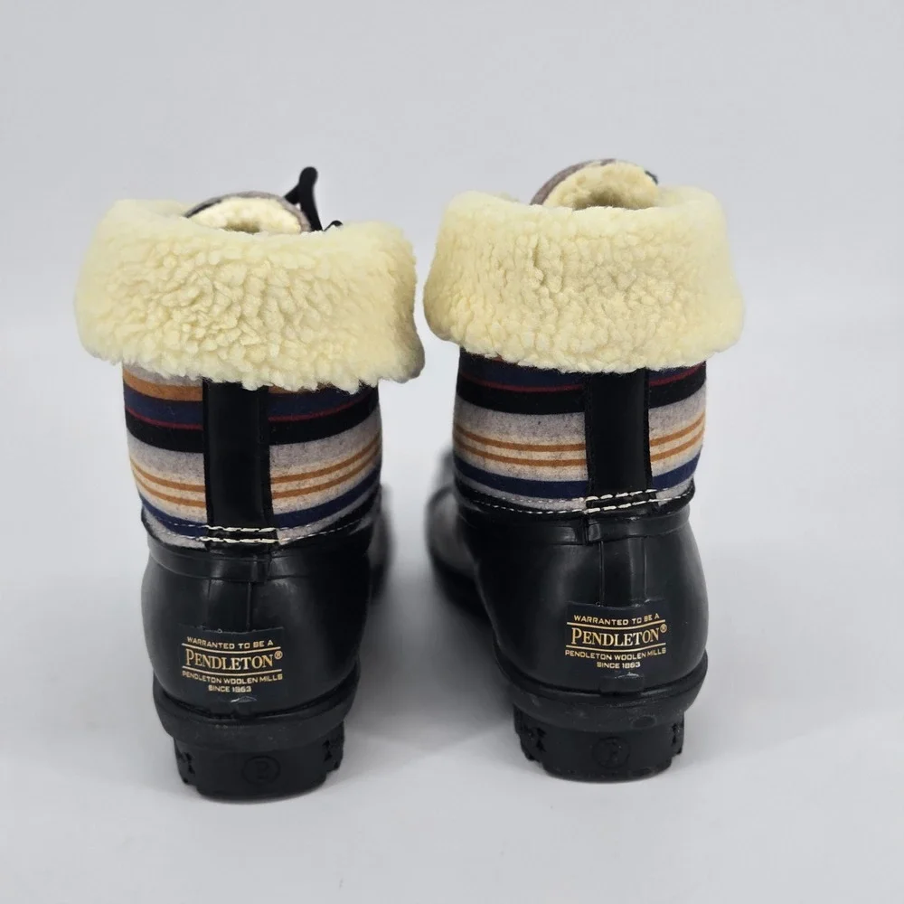 Pendleton Bridger Stripe Duck Mid Boot Black Waterproof Winter Women Shoes 6 NIB
